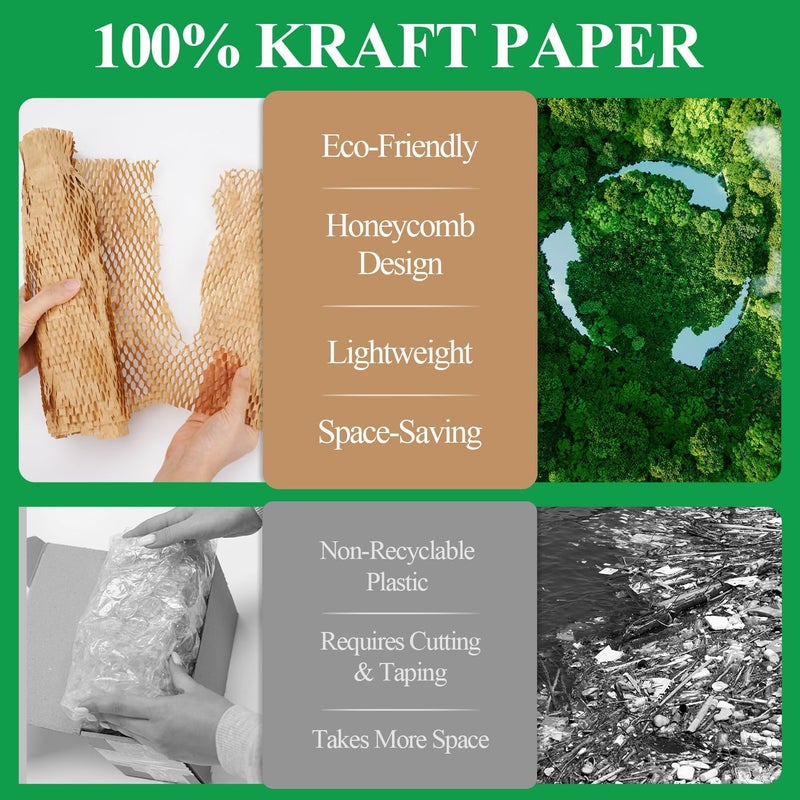 liirro Honeycomb Packing Paper Wrap 12"x60' Recycled Bubble Cushioning Wrap Roll Eco Friendly Shipping Boxes Moving Wrap Packing Supplies Material with 10 Fragile Sticker Labels - Image 3